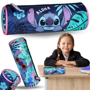 DISNEY Stitch ALOHA Niebieski piórnik szkolny dla dziewczynki, TUBA, saszetka na przybory szkolne 22x8x8cm - Piórniki - miniaturka - grafika 1