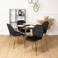 Stoły z krzesłami - Zestaw Stół Okrągły TINGA 100 cm Czarny/Złoty i 4 Krzesła Tapicerowane LUCKY Czarne Glamour - miniaturka - grafika 1