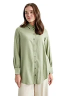 Bluzki damskie - DeFacto Damska bluzka z długim rękawem, koszula z guzikami, do noszenia na co dzień, miętowy, M - miniaturka - grafika 1