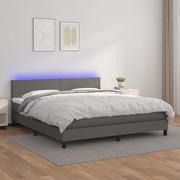 Łóżka - vidaXL Łóżko kontynentalne z materacem i LED, szara ekoskóra 180x200cm - miniaturka - grafika 1