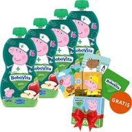Desery dla dzieci - Zestaw BoboVita Świnka Peppa Mus w tubce, jabłko, po 6 miesiącu, 4 x 100 g + karty do gry memory, 24 sztuki gratis - miniaturka - grafika 1