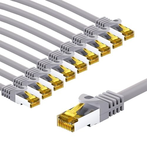 goobay 66093 CAT7 kabel sieciowy w zestawie 10 szt./kabel krosowy ekranowany S/FTP/CU Ethernet, PiMF, LSZH/Cat 7 kabel 10 Gbits/szary / 10 x 2 m