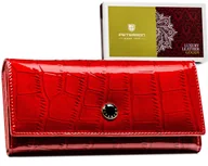 Portfele - Czerwony portfel damski z lakierowanej skóry naturalnej duży i pojemny na prezent ochrona kart RFID PETERSON - miniaturka - grafika 1