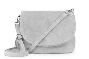 Torebka Skórzana Vera Pelle Bisaccia Zamsz Szara - Torebki damskie - miniaturka - grafika 1