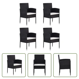The Living Store Krzesła ogrodowe z poduszkami kremowo-białe 4 szt. czarny polirattan - Fotele i krzesła ogrodowe - miniaturka - grafika 1