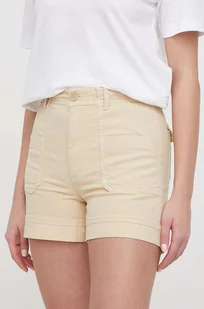 Pepe Jeans szorty damskie kolor beżowy gładkie high waist - Spodenki damskie - miniaturka - grafika 1