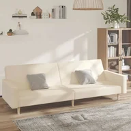 Sofy i kanapy - vidaXL Rozkładana kanapa 2-osobowa, kremowa, tapicerowana tkaniną - miniaturka - grafika 1