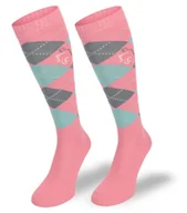 Skarpetki damskie - Podkolanówki jeździeckie SPDJC, różowe romby, S, 35-38 - miniaturka - grafika 1