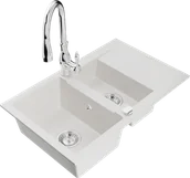 Zlewozmywaki z baterią - Mexen Gaspar zlewozmywak granitowy 1,5-komorowy z ociekaczem i baterią kuchenną Savita, biały - 6507-20-672601-00 - miniaturka - grafika 1