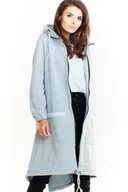 Bluzy damskie - Ciepła długa bluza damska jak parka bawełna premium szara - Infinite You - miniaturka - grafika 1