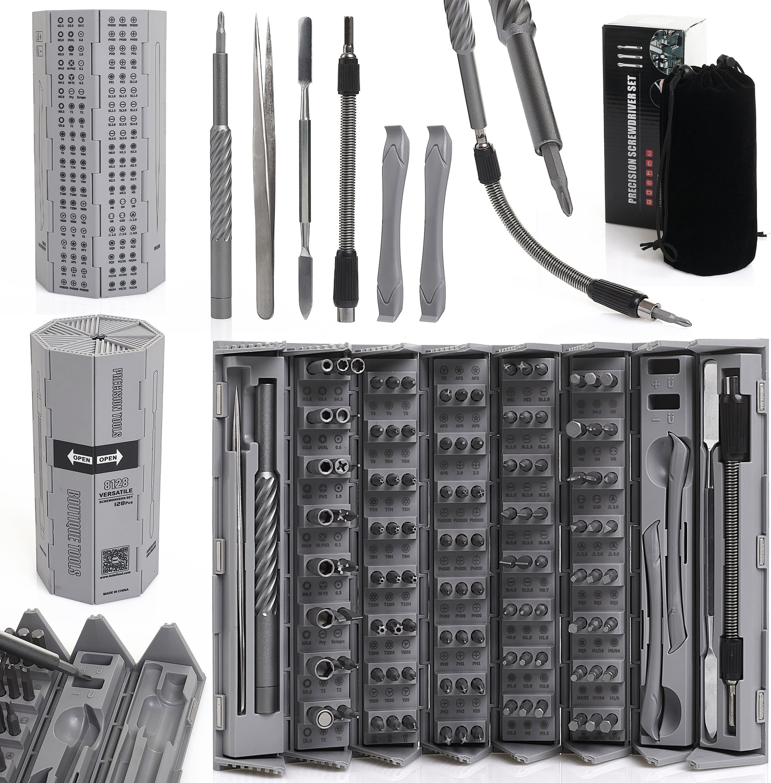 Zestaw Precyzyjnych Wkrętaków 128 Elementów Magnetyzer Demagnetyzer