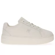 Trampki damskie - Buty Tommy Hilfiger Nubuck Leather Platform Court FW0FW07912-YBL - beżowe - miniaturka - grafika 1