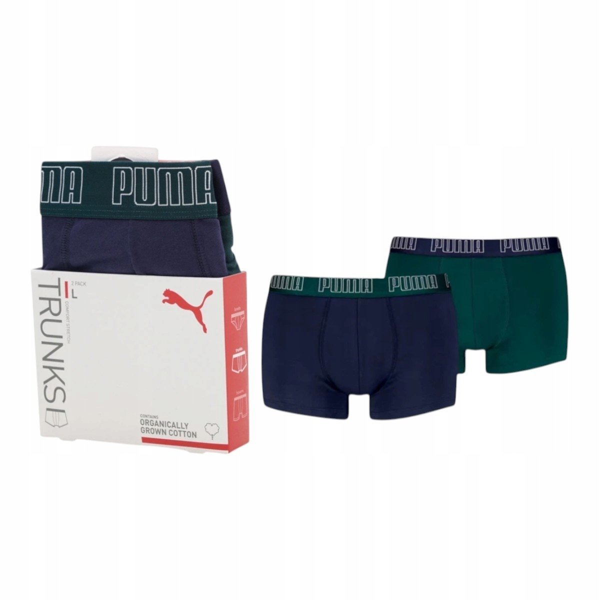PUMA BOKSERKI MĘSKIE MAJTKI BOXER 2P GRANATOWE/ZIELONE r.XL