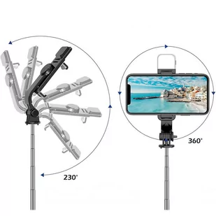 Selfie stick statyw Alogy Tripod uchwyt do telefonu kijek Bluetooth LED Czarny - Selfie stick - miniaturka - grafika 4
