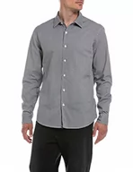Koszule męskie - Replay Męska koszula M4049, 010 biała/czarna Micro Print, XL, 010 White/Black Micro Print, XL - miniaturka - grafika 1