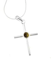 Biżuteria religijna - Srebrny krzyżyk z bursztynem - miniaturka - grafika 1