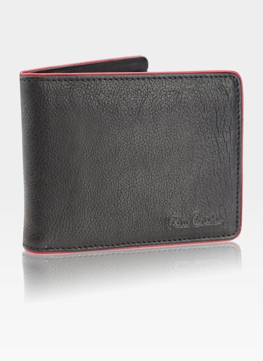 Pierre Cardin, Portfel skórzany męski, Tumble 8824, czarny/czerwony, ochrona RFID, mały