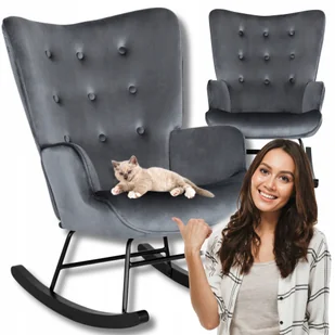 Fotel Uszak Bujany Wypoczynkowy Welurowy Do Salonu Loft Velvet Szary Elis - Fotele Fotel Uszak Bujany Wypoczynkowy Welurowy Do Salonu Loft Velvet Szary Elis - Fotele - miniaturka - grafika 1