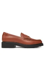 Półbuty damskie - Tommy Hilfiger Lordsy Crest Squarish Toe Penny Loafer FW0FW08633 Brązowy - miniaturka - grafika 1