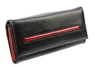 Portfele - Portfel Damski PolskaGalanteria Z Wstawką Długi Max z Klamrą Skóra Naturalna CZARNY Z CZERWONYM WZÓR I KP D18-WST - miniaturka - grafika 1