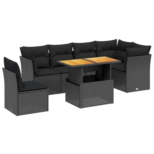 Zestaw mebli ogrodowych modułowych czarny rattan PE, wymiary 62x62x69 cm,