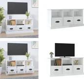 Szafki RTV - vidaXL Szafka pod TV biały wysoki połysk 100x35x50 cm materiał drewnopochodny - szafka pod TV - szafki pod TV - meble pod TV - stojak pod TV - miniaturka - grafika 1