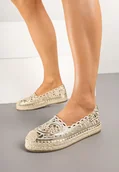 Espadryle damskie - Złote Ażurowe Espadryle na Płaskiej Podeszwie Elearuna - miniaturka - grafika 1