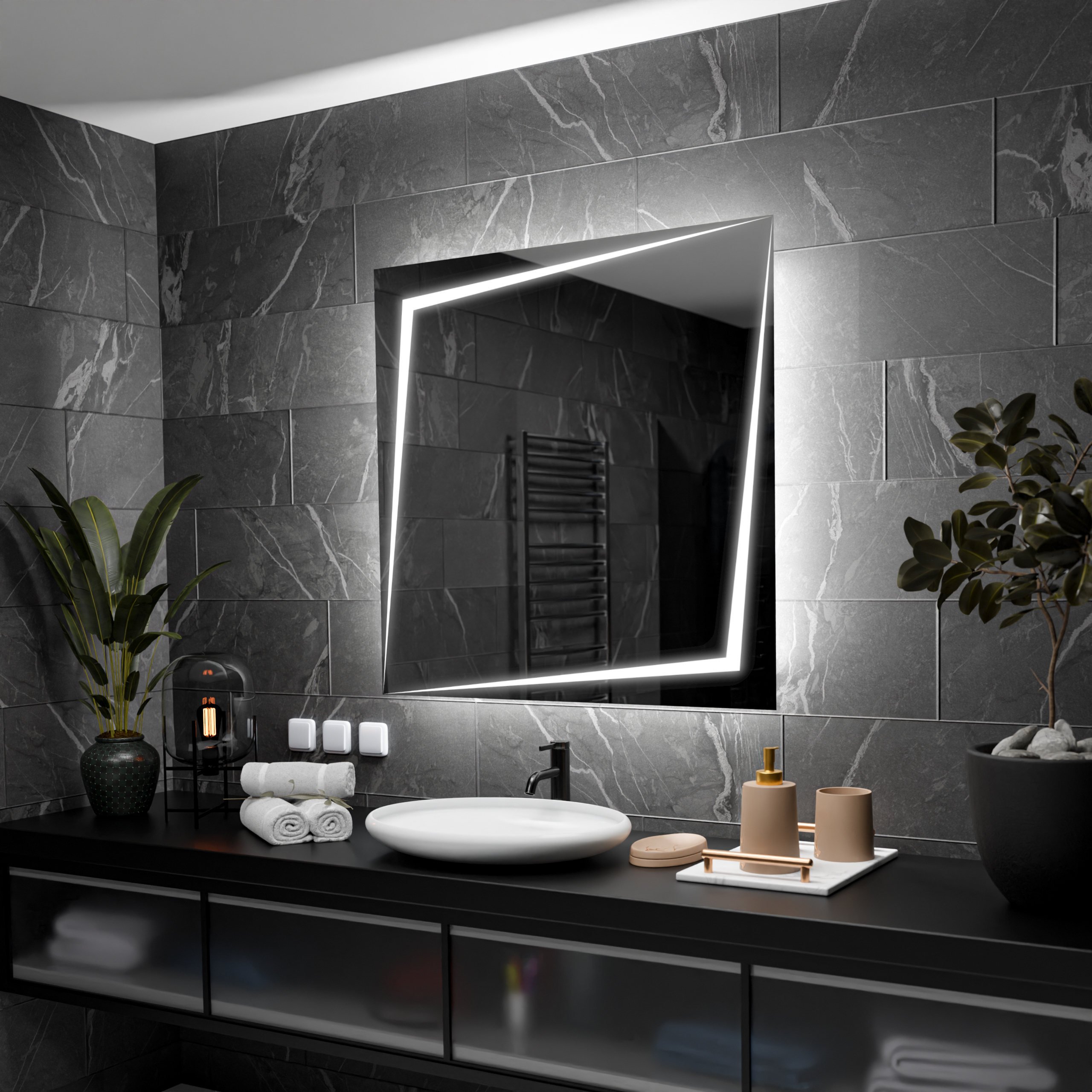 Prostokątne lustro łazienkowe z podświetleniem LED - Berlin - 50x50cm