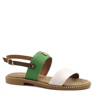 Sandały damskie - Biało zielone skórzane sandały 167P - Neścior - grafika 1