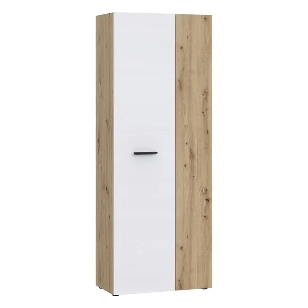 Wysoka szafa do przedpokoju z półkami 70cm/wąska szafka na buty - Biała/Dąb