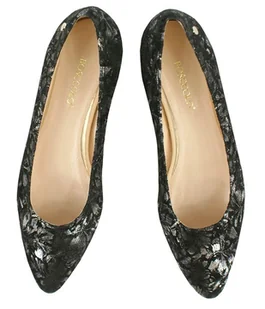 Baleriny Skórzane czarne ze srebrnymi kwiatami (4889) - Baleriny - miniaturka - grafika 1