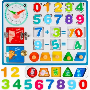 Drewniana Tablica Manipulacyjna Nauka Matematyki Cyfry Zegar - Zabawki interaktywne dla dzieci - miniaturka - grafika 1