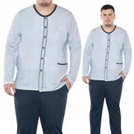 Piżamy damskie - PIŻAMA MĘSKA ROZPINANA 4XL MORELLA BAWEŁNA Długi Rękaw Niebieska kieszenie - miniaturka - grafika 1