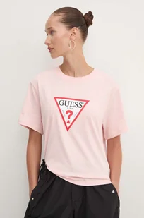 Guess Jeans t-shirt bawełniany damski kolor różowy W4YI73 K8HM0 - Koszulki sportowe damskie - miniaturka - grafika 1
