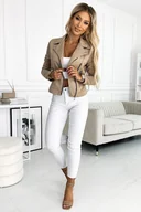 Kurtki damskie - 481-1 Zamszowa RAMONESKA z długim rękawkiem i zamkami - beżowa - miniaturka - grafika 1