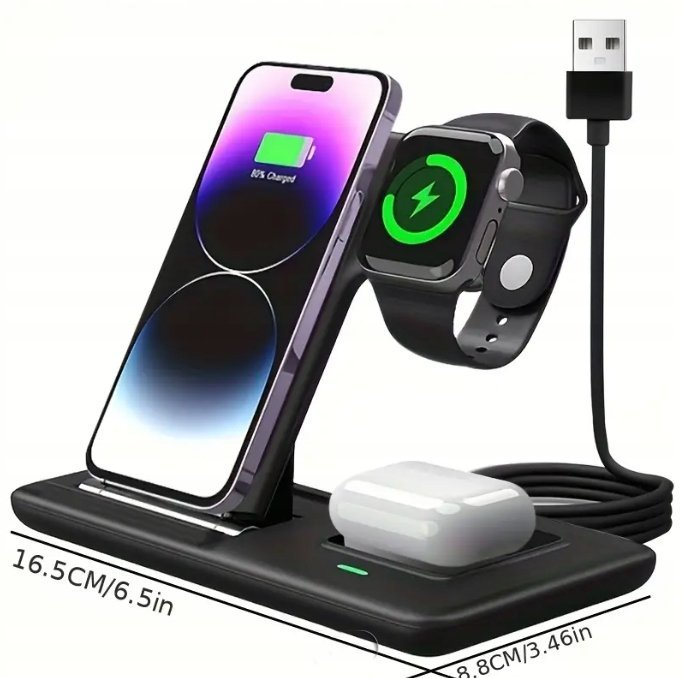 Ladowarka Indukcyjna Bezprzewodowa Czarna Do Telefonu Słuchawek I Zegarka