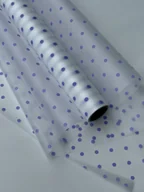 Folia, papier śniadaniowy, serwetki - Folia matowa do pakowania 50cmX9m ze wzorem GROSZEK,Przezroczysty + lawenda - miniaturka - grafika 1