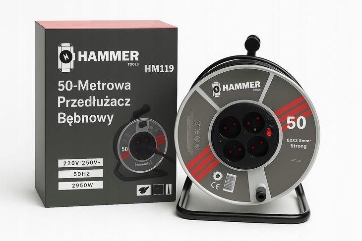 Przedłużacz Bębnowy Ogrodowy Budowlany 50m 3x2,5mm Metalowy Profi