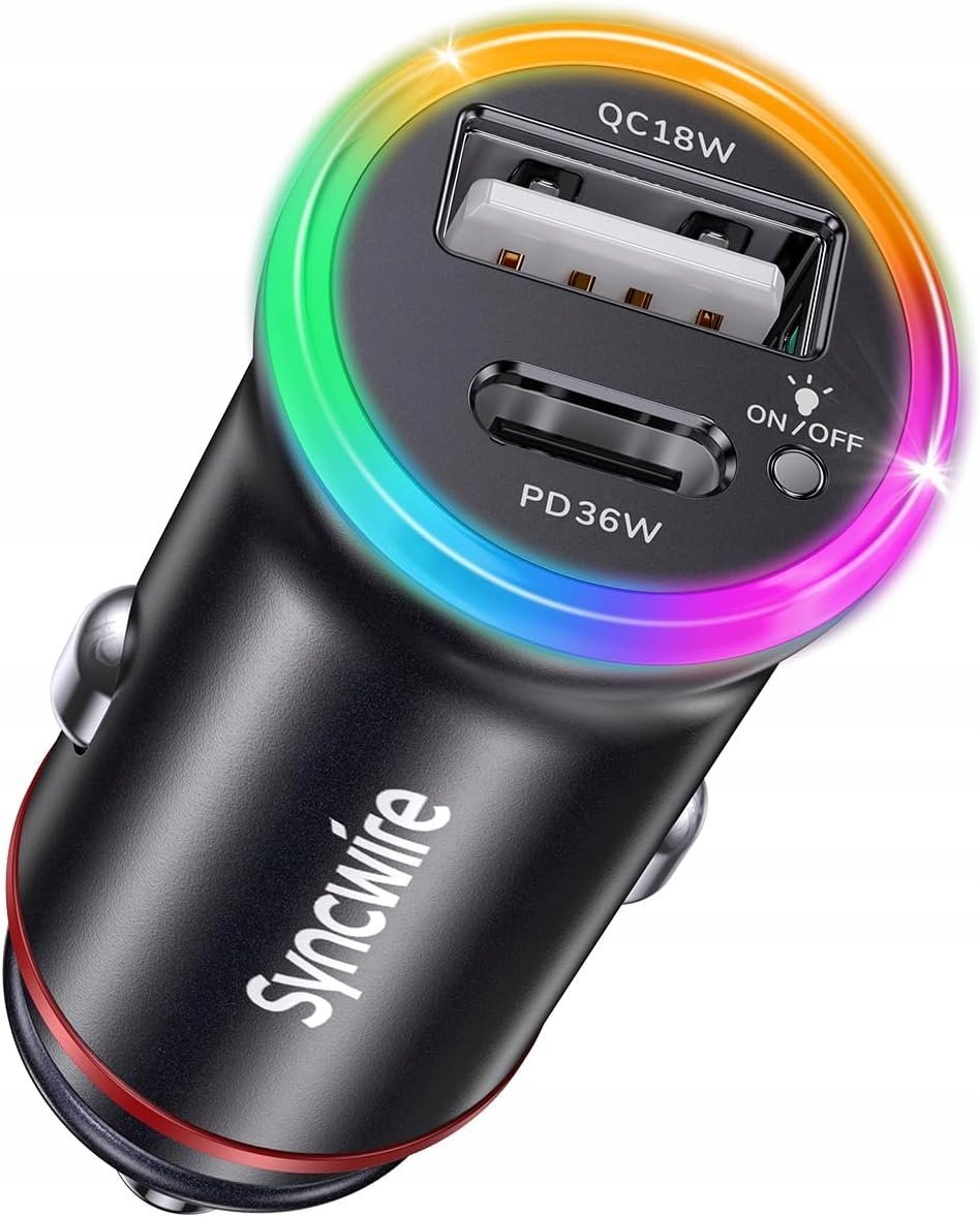 ŁADOWARKA SAMOCHODOWA SYNCWIRE 36W DO IPHONE USB + USB-C PRZEJŚCIÓWKA