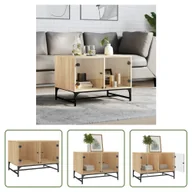 Ławy i stoliki kawowe - The Living Store Stolik kawowy ze szklanymi drzwiami dąb Sonoma 68,5x50x50 cm - miniaturka - grafika 1