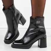 Botki damskie - Czarne skórzane botki damskie na słupku Vinceza 670 - miniaturka - grafika 1