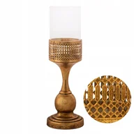 Świeczniki - ŚWIECZNIK METALOWY ZŁOTY ze szklanym kloszem na tealighty - miniaturka - grafika 1