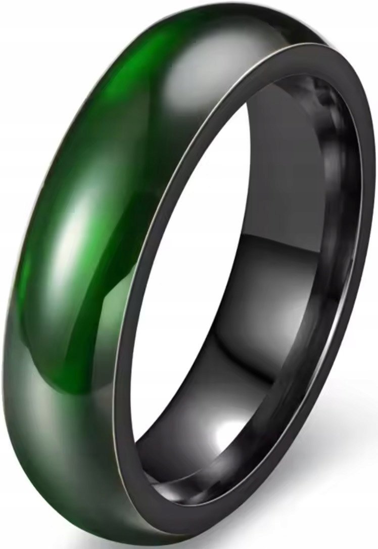 Elegancki Czarny Pierścionek z Zielonym Kamieniem Stylowy Stal Chirurgiczna