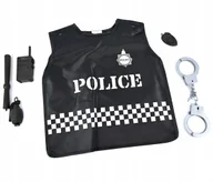 Zabawy w naśladowanie dorosłych - MUNDUR POLICJANTA CZARNA KAMIZELKA KAJDANKI STRÓJ KARNAWAŁOWY PRZEBRANIE - miniaturka - grafika 1