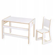 Zestawy mebli dla dzieci - Zestaw Krzesełko Stolik dla Dzieci Białe Biurko Regulowane Montesori MISIOO - miniaturka - grafika 1