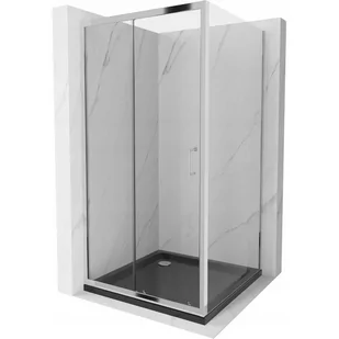 Mexen Apia kabina prysznicowa rozsuwana 90x90 cm, transparent, chrom + brodzik Flat, czarny - Kabiny prysznicowe - miniaturka - grafika 1