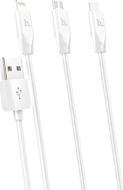 Kabel USB Hoco USB-A - USB-C + microUSB + Lightning Biały 6957531032069