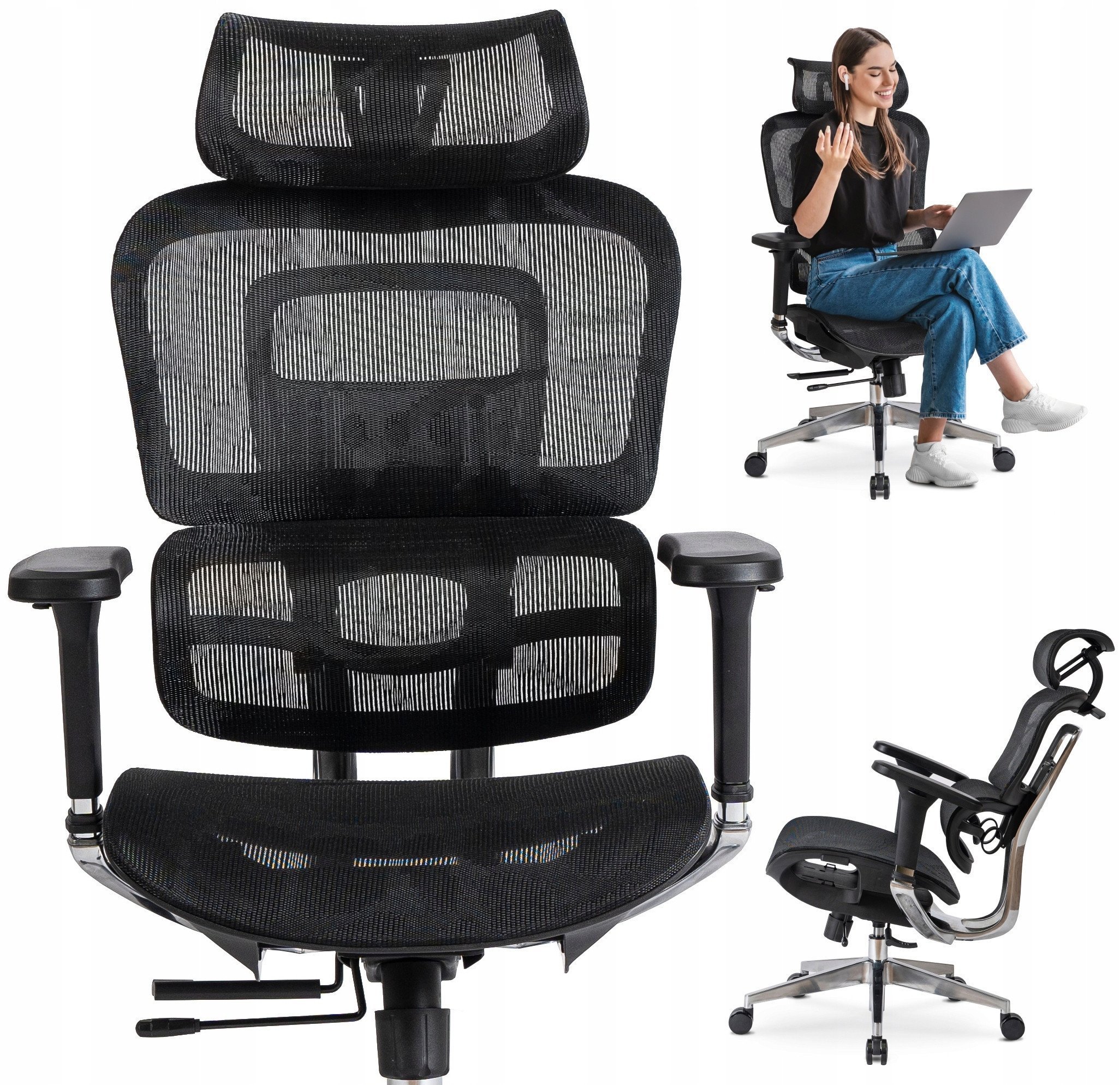 Krzesło Obrotowe Biurowe Fotel Ergonomiczny Biurowy Obrotowy Czarny NINO