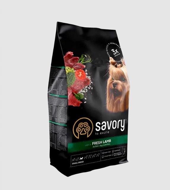 SAVORY KARMA SUCHA Z JAGNIĘCINĄ DLA PSÓW DOROSŁYCH MAŁYCH RAS 8 KG
