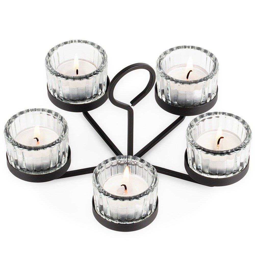 Świecznik Metalowy Czarny Stojak na Świeczki Tealight Stół Dekoracyjny